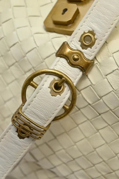 Ivory intrecciato nappa leather Capri tote bag with antique brass hardware
