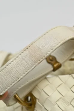 Ivory intrecciato nappa leather Capri tote bag with antique brass hardware