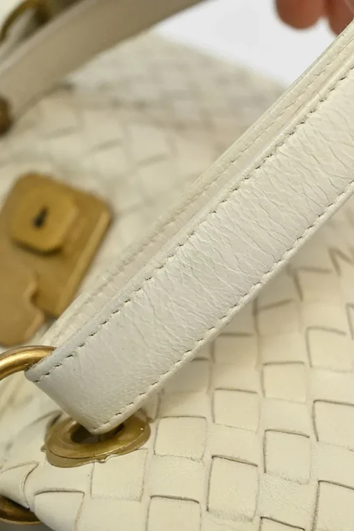 Ivory intrecciato nappa leather Capri tote bag with antique brass hardware