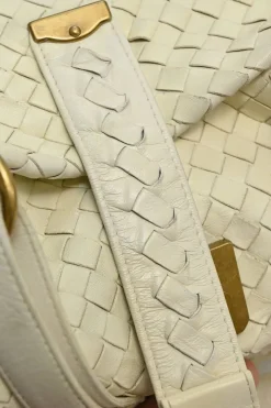 Ivory intrecciato nappa leather Capri tote bag with antique brass hardware