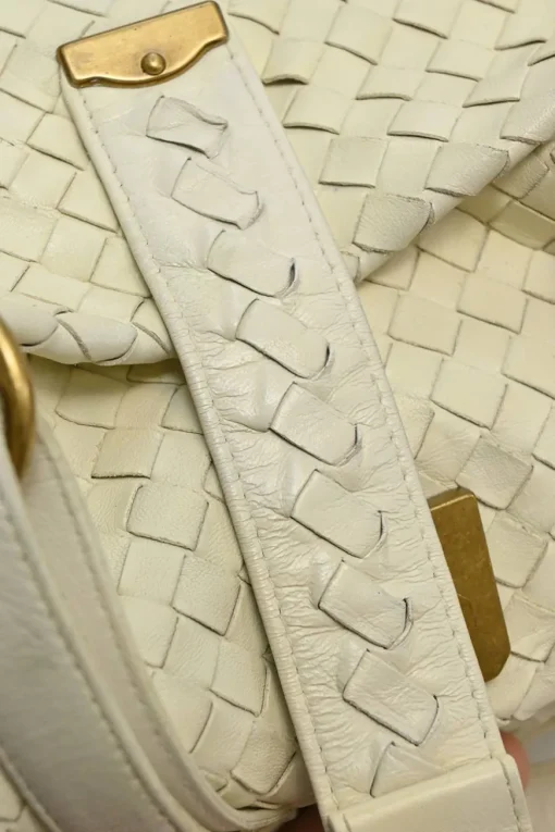 Ivory intrecciato nappa leather Capri tote bag with antique brass hardware