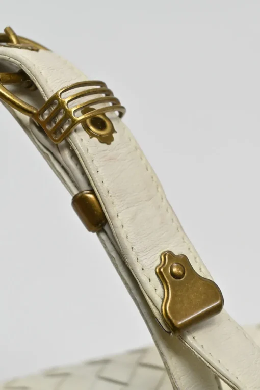 Ivory intrecciato nappa leather Capri tote bag with antique brass hardware