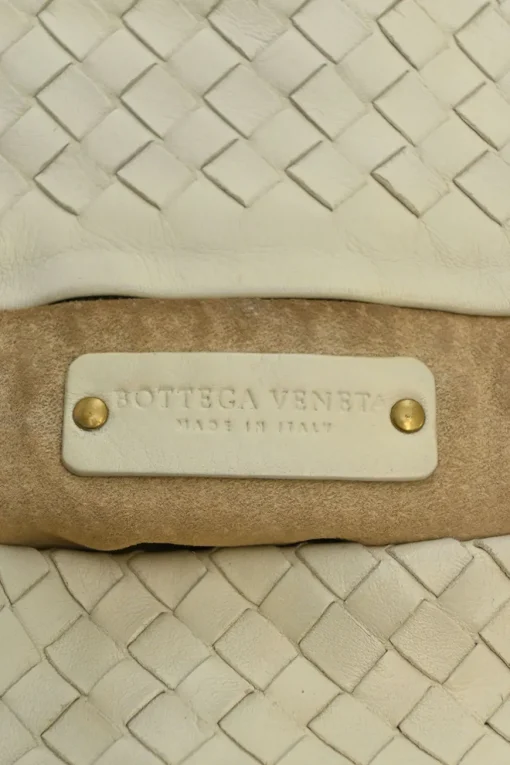 Ivory intrecciato nappa leather Capri tote bag with antique brass hardware