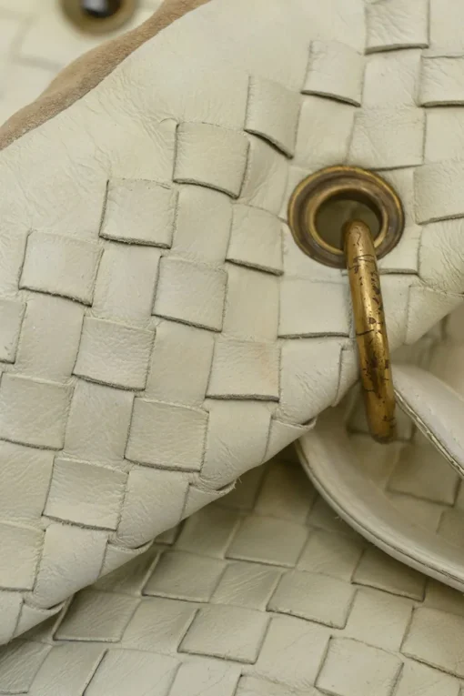 Ivory intrecciato nappa leather Capri tote bag with antique brass hardware