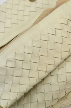 Ivory intrecciato nappa leather Capri tote bag with antique brass hardware