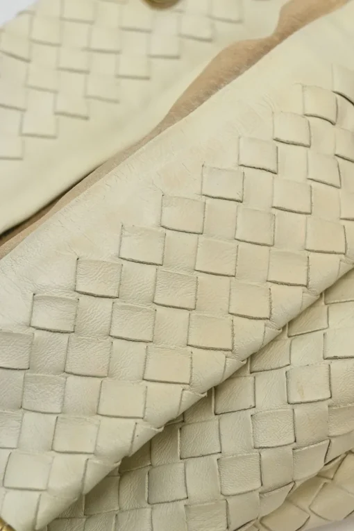Ivory intrecciato nappa leather Capri tote bag with antique brass hardware