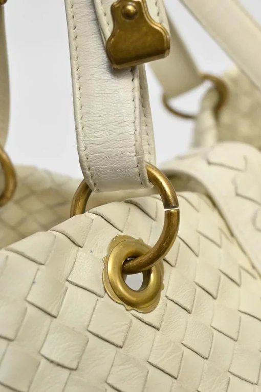 Ivory intrecciato nappa leather Capri tote bag with antique brass hardware