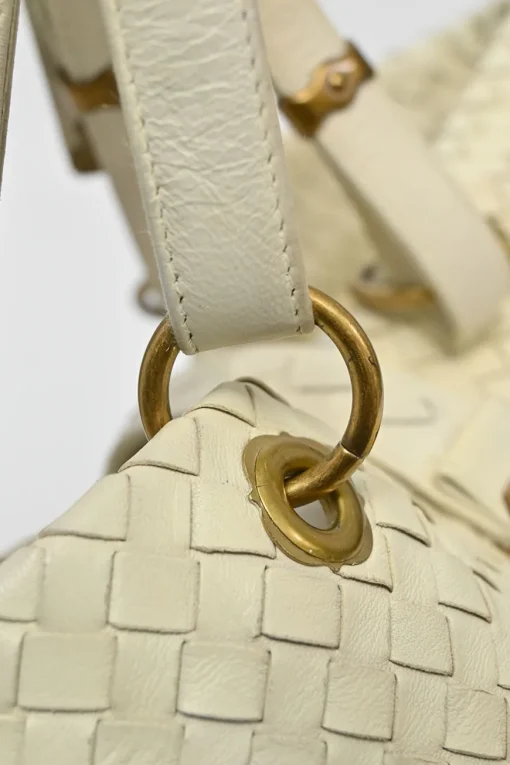 Ivory intrecciato nappa leather Capri tote bag with antique brass hardware