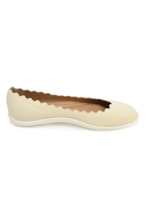 Ivory leather and rubber Lauren scalloped ballerinas