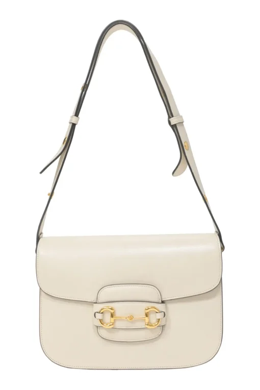 Ivory leather Horsebit 1955 bag with adjustable shoulder strap