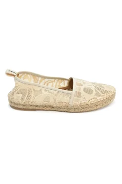 Ivory logo lace and canvas Woody slip-on espadrilles