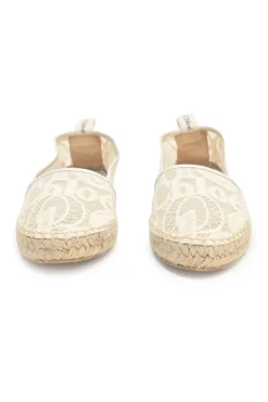 Ivory logo lace and canvas Woody slip-on espadrilles