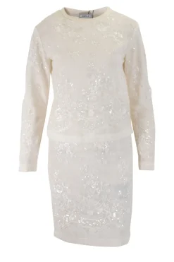 Ivory meshed sequins long-sleeved top and skirt