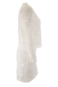 Ivory meshed sequins long-sleeved top and skirt