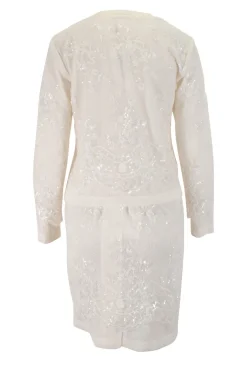 Ivory meshed sequins long-sleeved top and skirt