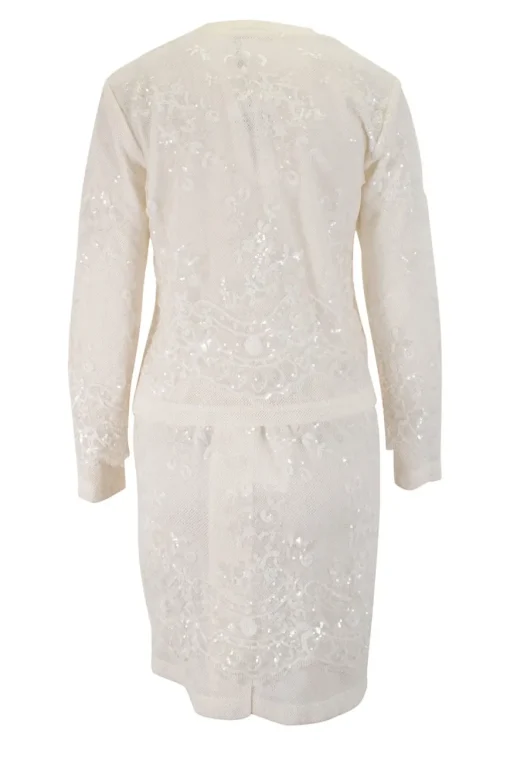 Ivory meshed sequins long-sleeved top and skirt