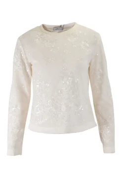 Ivory meshed sequins long-sleeved top and skirt