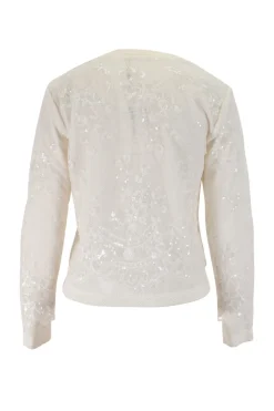 Ivory meshed sequins long-sleeved top and skirt