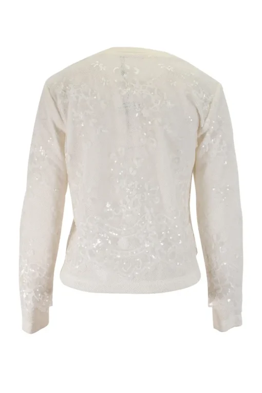 Ivory meshed sequins long-sleeved top and skirt
