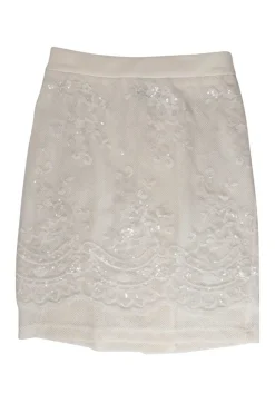 Ivory meshed sequins long-sleeved top and skirt