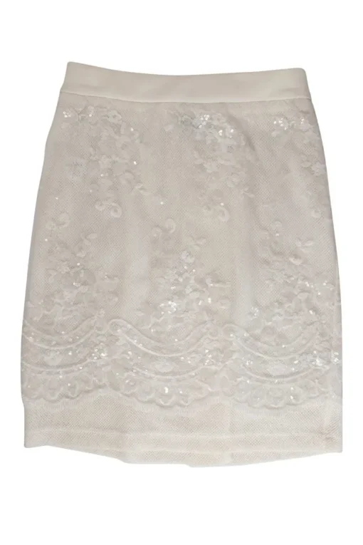 Ivory meshed sequins long-sleeved top and skirt