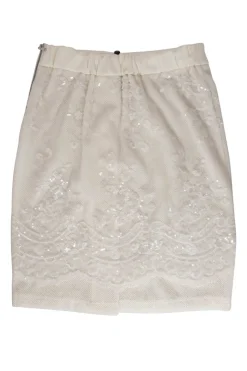 Ivory meshed sequins long-sleeved top and skirt