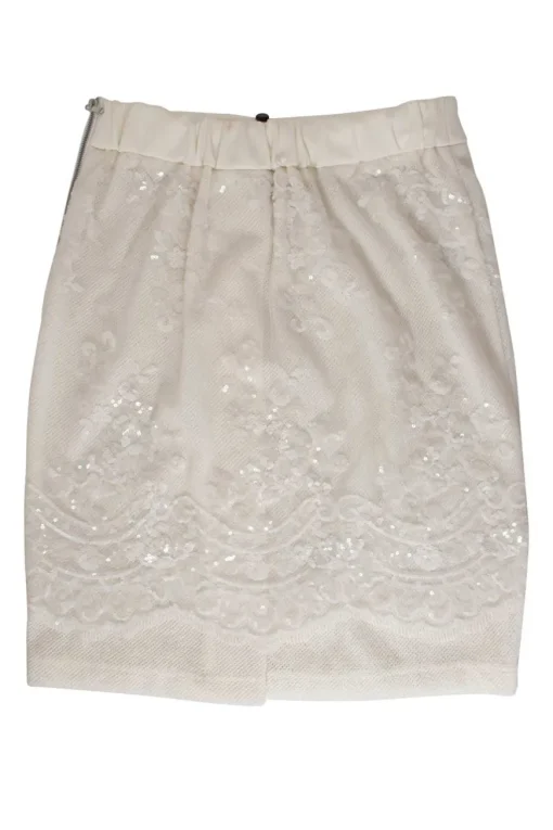 Ivory meshed sequins long-sleeved top and skirt
