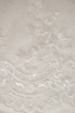 Ivory meshed sequins long-sleeved top and skirt
