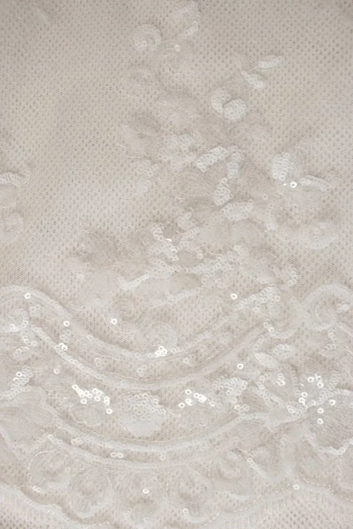 Ivory meshed sequins long-sleeved top and skirt