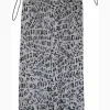 Ivory polyester pull-on toggle waist plissé midi skirt featuring all-over logo strips motif
