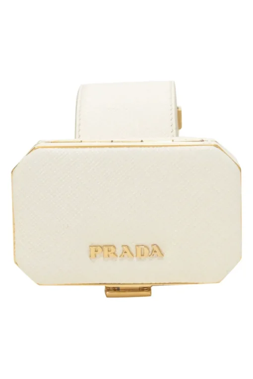 Ivory Saffiano leather Minaudière Vanity bracelet with gold-tone metallic hardware