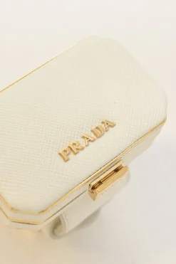 Ivory Saffiano leather Minaudière Vanity bracelet with gold-tone metallic hardware