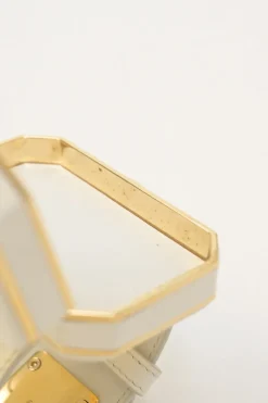 Ivory Saffiano leather Minaudière Vanity bracelet with gold-tone metallic hardware