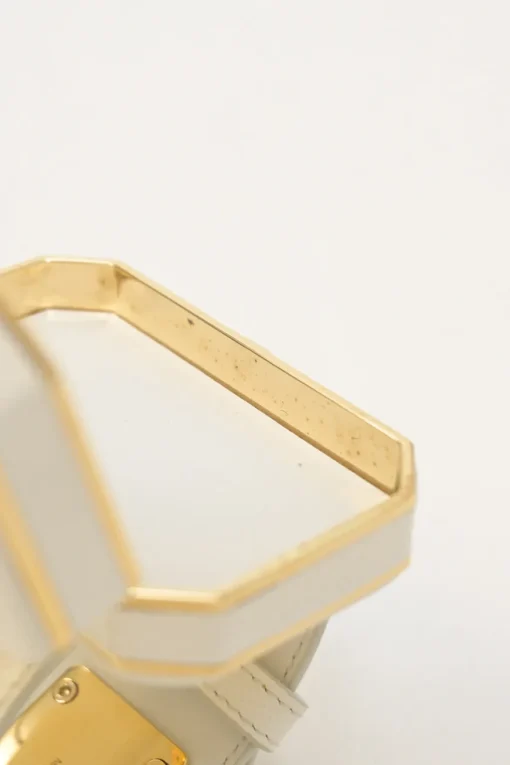 Ivory Saffiano leather Minaudière Vanity bracelet with gold-tone metallic hardware