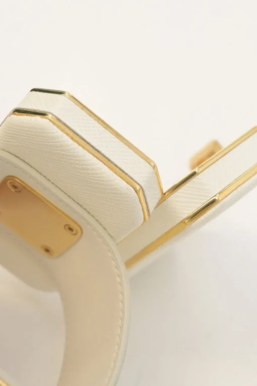 Ivory Saffiano leather Minaudière Vanity bracelet with gold-tone metallic hardware