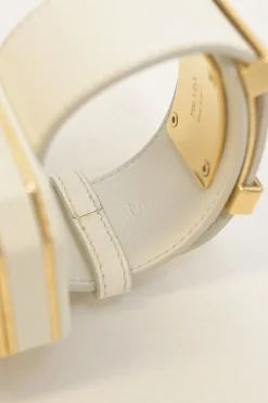 Ivory Saffiano leather Minaudière Vanity bracelet with gold-tone metallic hardware