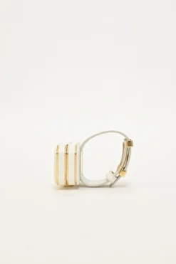 Ivory Saffiano leather Minaudière Vanity bracelet with gold-tone metallic hardware
