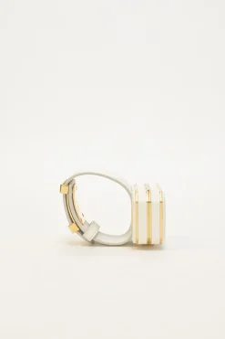 Ivory Saffiano leather Minaudière Vanity bracelet with gold-tone metallic hardware