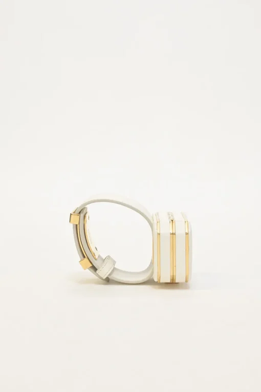 Ivory Saffiano leather Minaudière Vanity bracelet with gold-tone metallic hardware