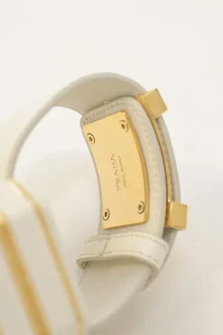 Ivory Saffiano leather Minaudière Vanity bracelet with gold-tone metallic hardware