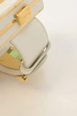 Ivory Saffiano leather Minaudière Vanity bracelet with gold-tone metallic hardware
