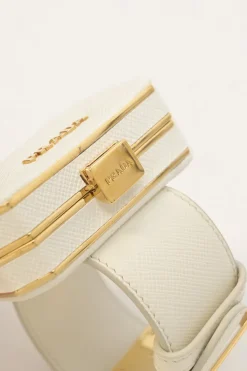 Ivory Saffiano leather Minaudière Vanity bracelet with gold-tone metallic hardware