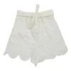 Ivory scalloped cotton crochet high-rise tie-waist shorts with slash hip pockets