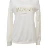 Ivory screen-printed cotton French terry foiled logo crewneck pullover hoodie