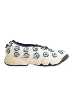 Ivory sequined floral fusion mesh slip-on sneakers