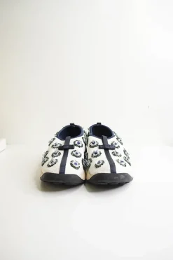 Ivory sequined floral fusion mesh slip-on sneakers