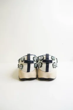 Ivory sequined floral fusion mesh slip-on sneakers