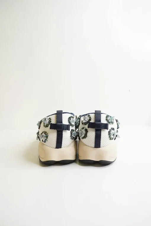 Ivory sequined floral fusion mesh slip-on sneakers