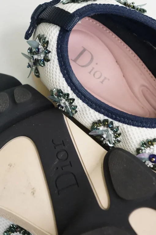 Ivory sequined floral fusion mesh slip-on sneakers