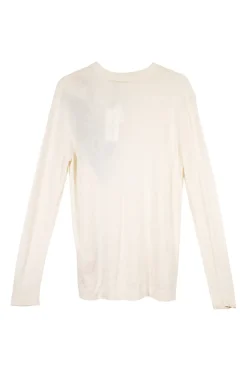 Ivory silk-cotton blend intarsia crewneck pullover top with floral motif